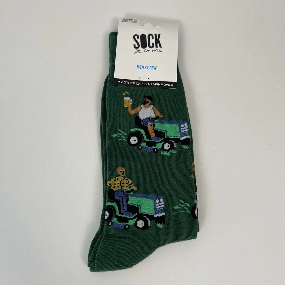 Sock It To Me Mens‎ Crew Socks My Other Car Is A Lawnmower Green Novelty